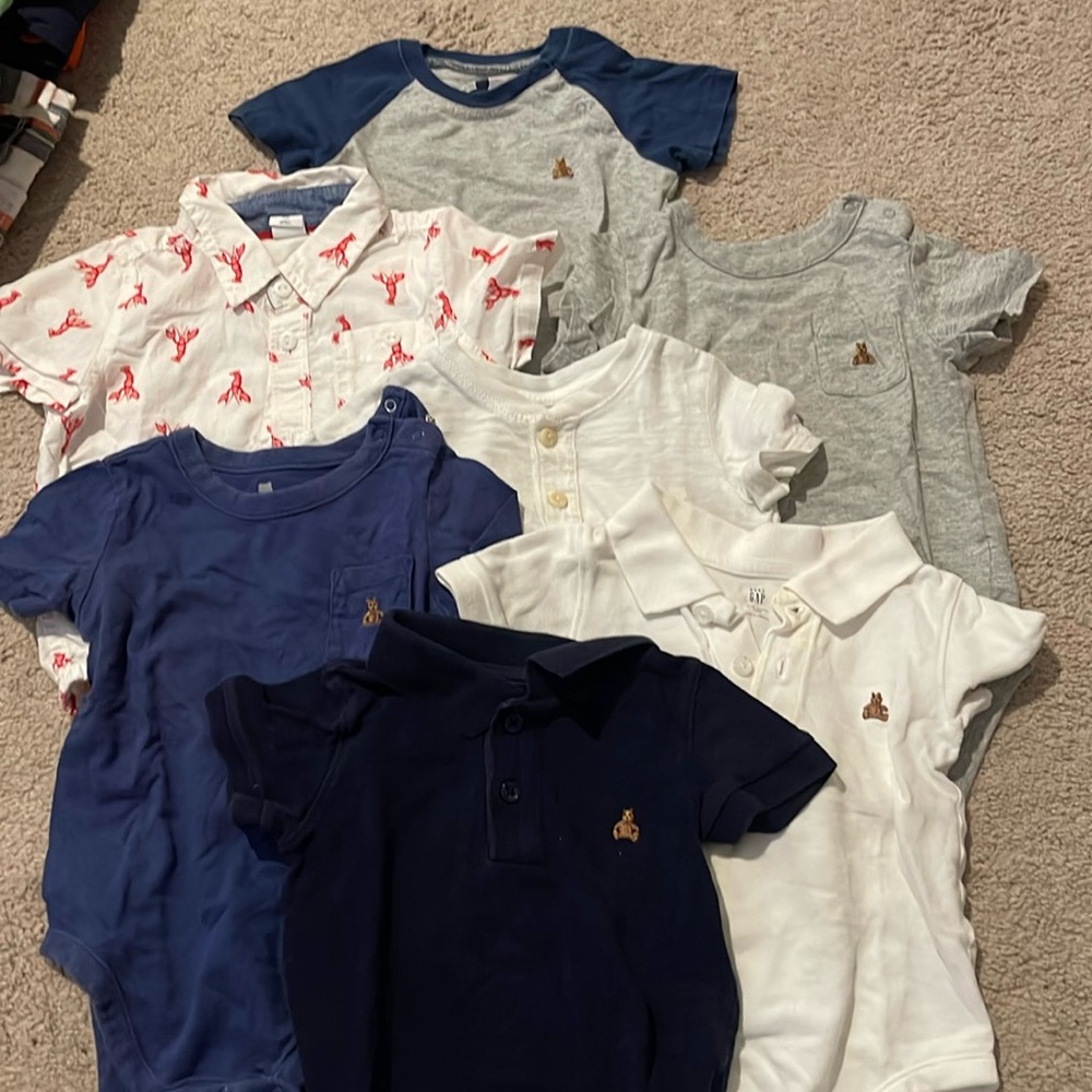 9-pack of Baby Gap body suits. T-shirt style, Henley, polo, and buttondown style